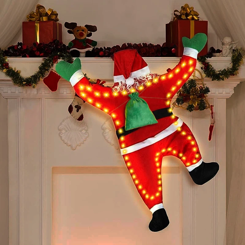 5.5 FT Hanging Santa Claus with Lights Christmas Decor Large Climbing Hanging Santa Claus for Indoor Outdoor Door Wall Window