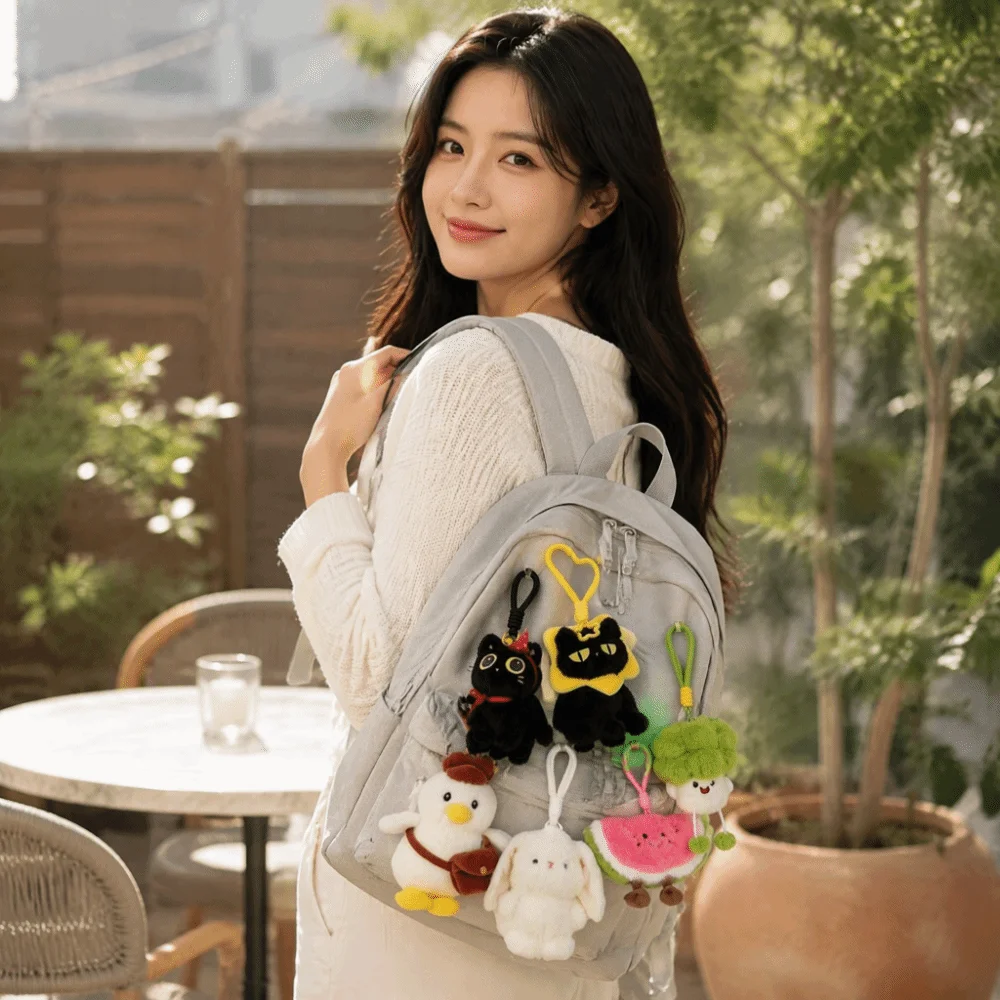 Doll Soft Stuffed Black Cat Plush Cute Cat vegetable Stuffed Kitten Doll Portable Plush Material Cat Figure Ornament Bag Charm