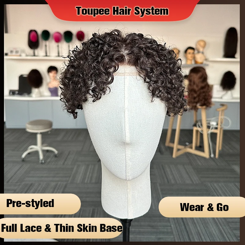 

Pre-Styled Toupee For Men #3 Lace And Thin Skin Base Human Hair System Replacement Wig For Men's Durable Male Pre Cut Prosthesis