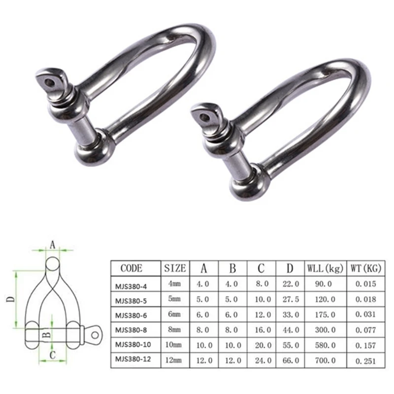 Multipurpose Stainless Shackle for Easy Attachment Sailing Yacht Hardware Heavy Duty Lifting Outdoor Camping Hiking Gear AOS