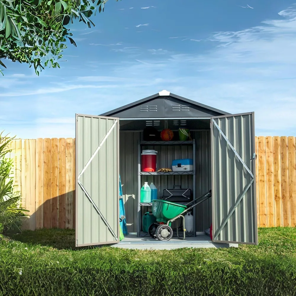 

Storage Shed,Outdoor Galvanized Steel Storage Shed with Lockable Door for Backyard or Patio Storage Supplies,Tools,for Lawn,Tan