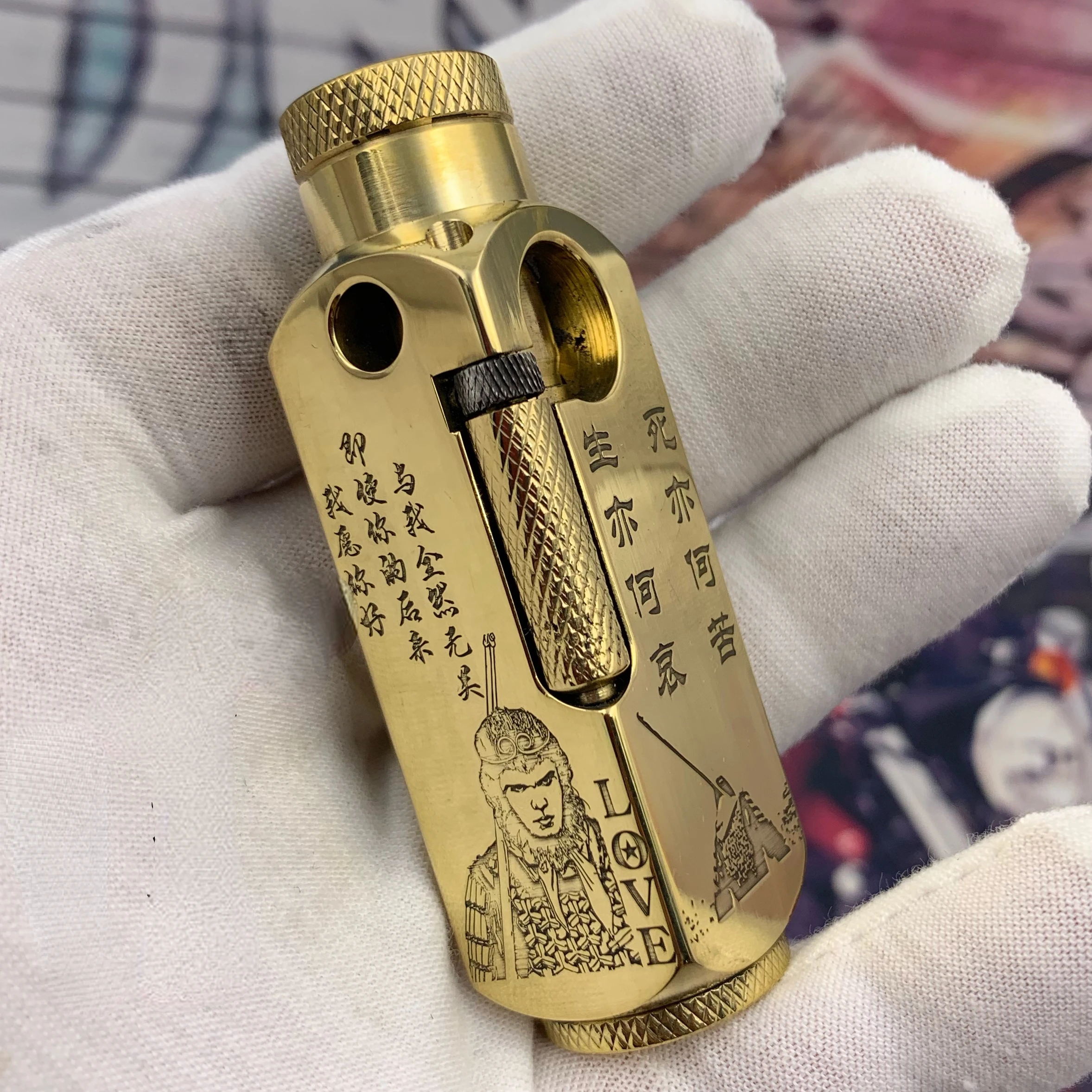 Handmade brass vintage kerosene gasoline windproof lighter men\'s personality creative fashion collection smoking gift