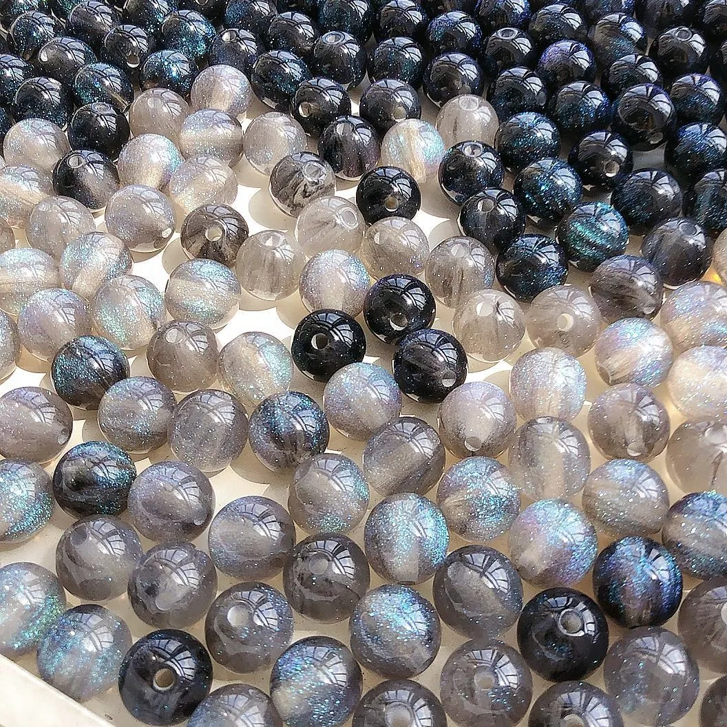 50 قطعة 10 مللي متر السماء المرصعة بالنجوم منقوشة الخرز المستديرة ، الأزرق حورية البحر الأميرة حالمة الخرز ، السماء المرصعة بالنجوم سلسلة الخرز ، قلادة سوار ذاتي الصنع