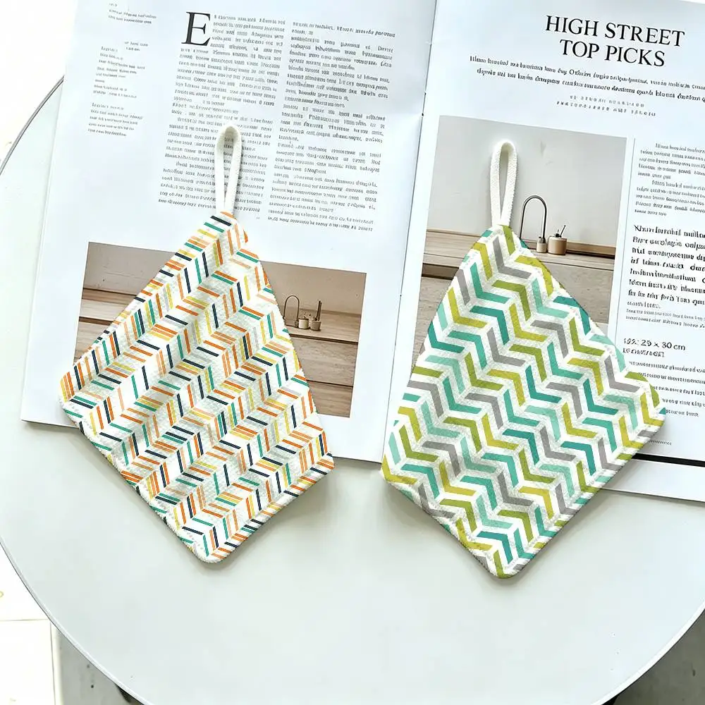 Geometric Zig Zag Wave Polyester Cotton Hand Wiping Towel, Hanging Towel, Quick Dry for Kitchen Bathroom Daily Supplies