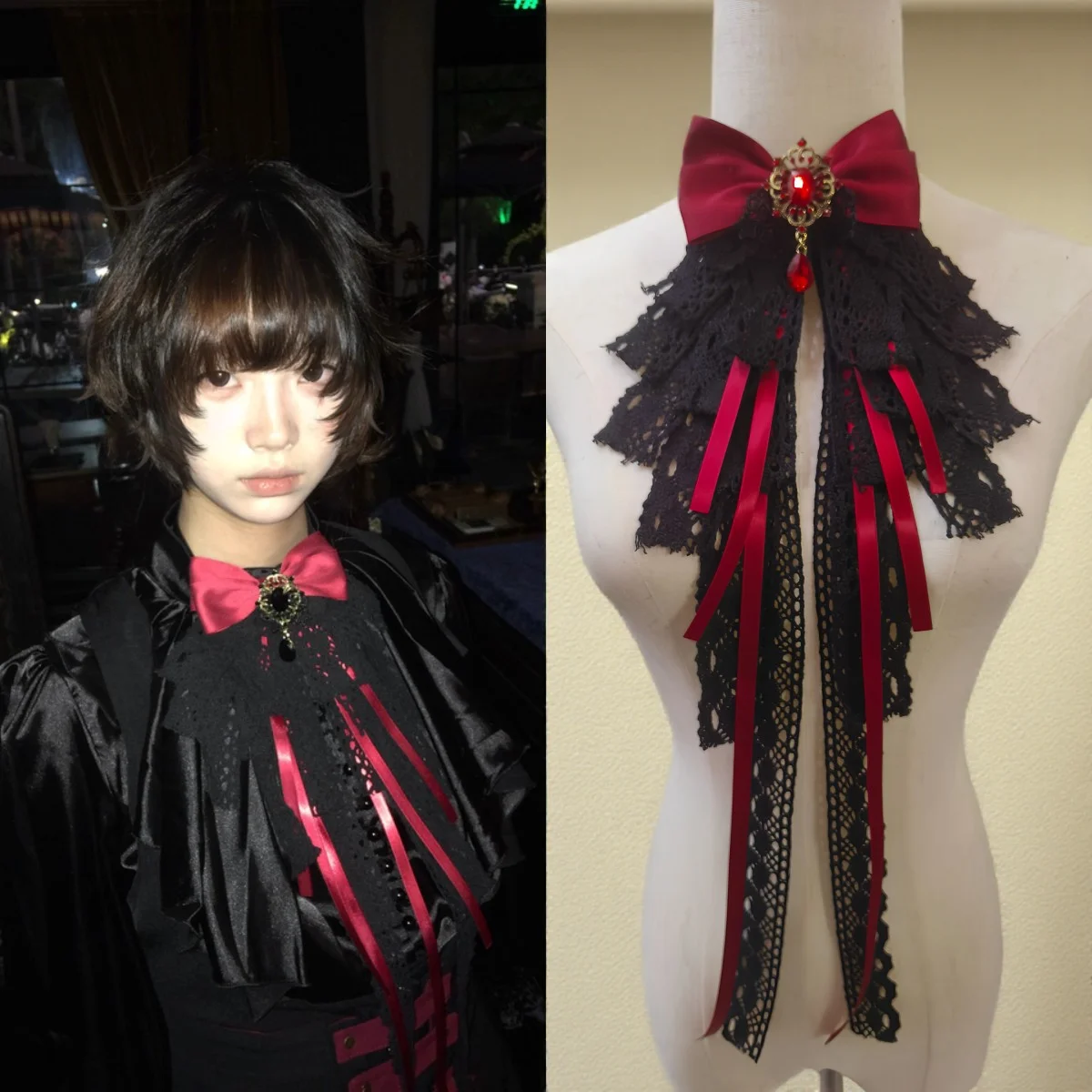 

Handmade Original Lolita Black Lace Bow Tie Gothic Palace Elegant Scarf Cosplay Costume universal Tie Lolita KC Neck Accessory