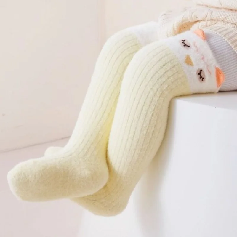 Calcetines térmicos de invierno con dibujos animados para niños y niñas de 0 a 12 meses, calcetines elásticos hasta la rodilla sin costuras, con mezcla de algodón suave y cálida para recién nacidos