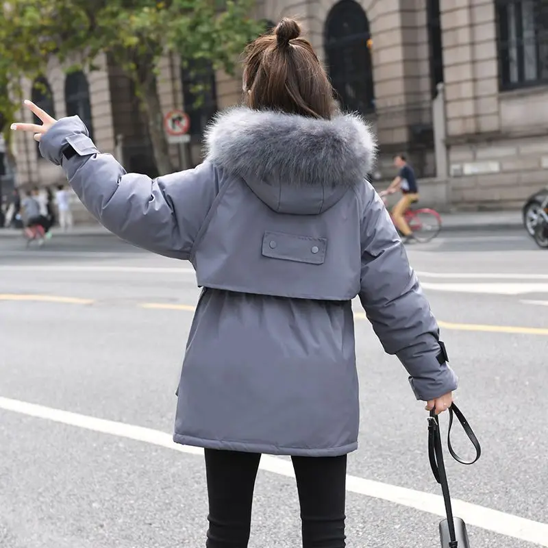 Winter Women Parka 2023 Fashion Long Coat Wool Liner Hooded Parkas Slim Fur Collar Jacket Warm Snow Wear Padded Clothes