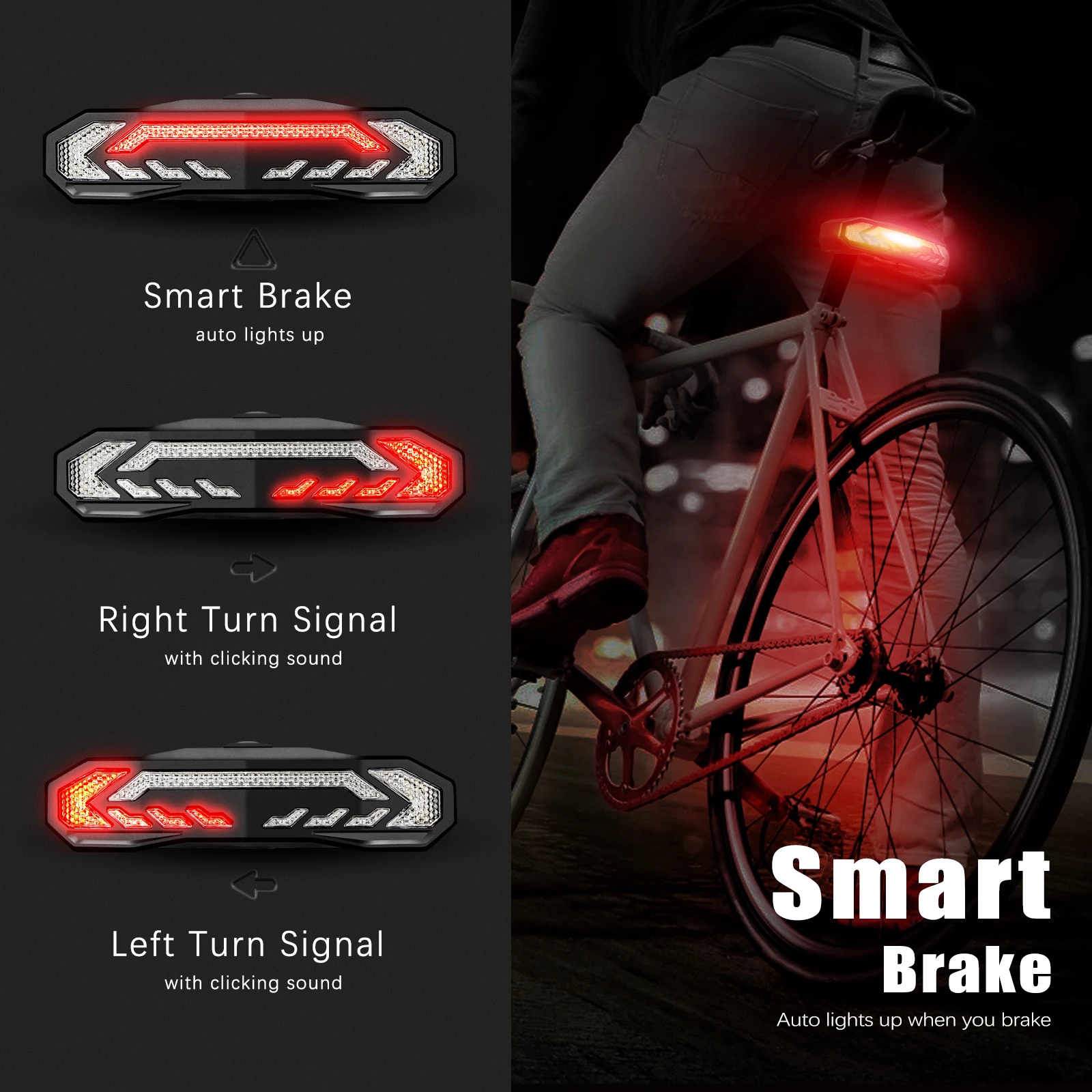 ELECTOP Bicycle Alarm System IP65 Waterproof Rear Tail Light Wireless Remote Control USB Bike Brake Taillight With Turn Signal