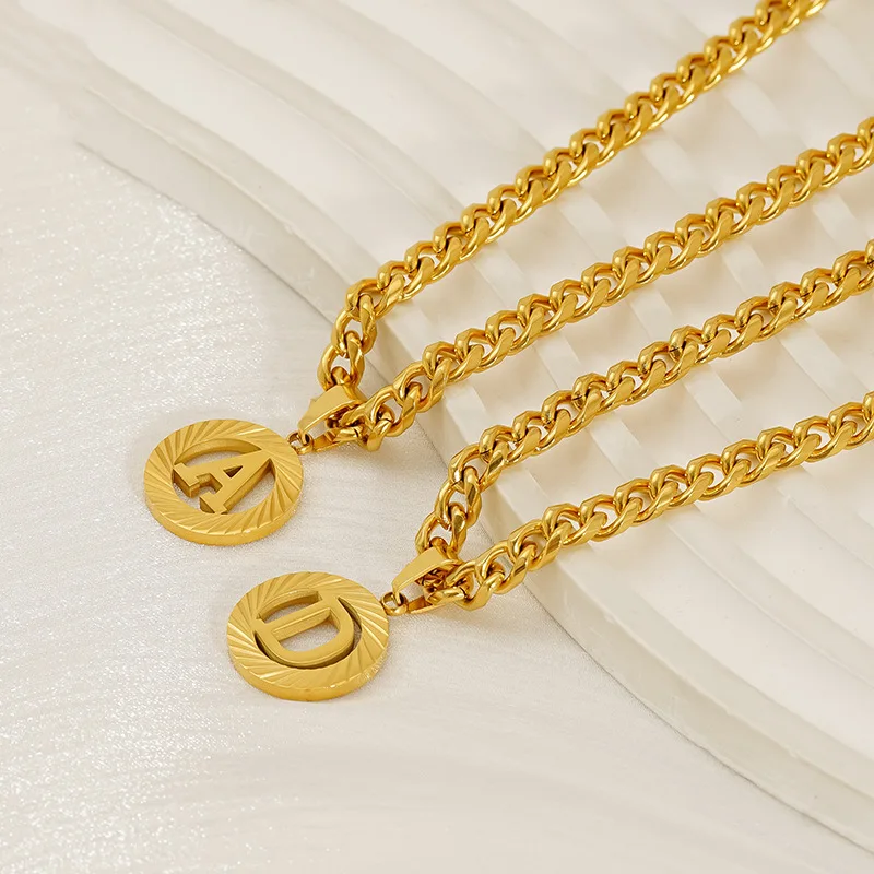 Golden Initial Necklace for Women A-Z Alphabet Round Letter Pendant Necklace Monogram Jewelry Personalized Custom Name Necklace
