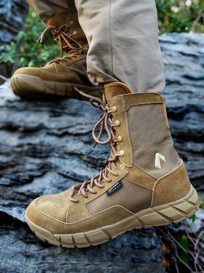 Ultralight Outdoor Hiking Shoes Combat Training Boots Men\'s High-top Non-slip Breathable Brown Desert Tactical Military Boots