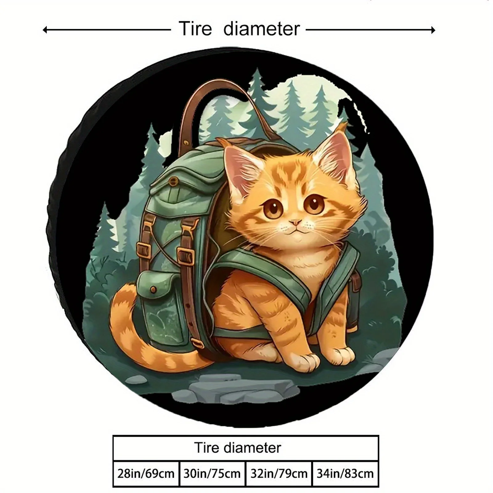 A Cute Little Kitten Carrying A Large Artistic Tire Cover - Made Of Durable Polyester, Suitable For Rvs, Suvs, Trucks, And Campe