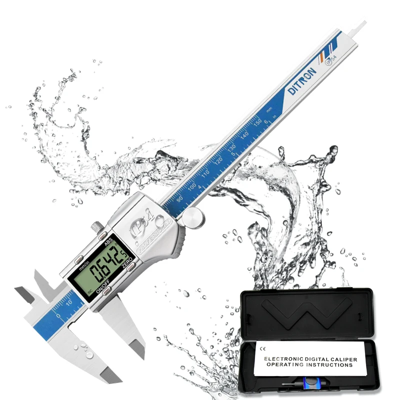 Ditron 6 Inch/150mm Digital Caliper Measuring Tool Extreme Accuracy IP54 Waterproof Stainless Steel Metal Vernier Caliper