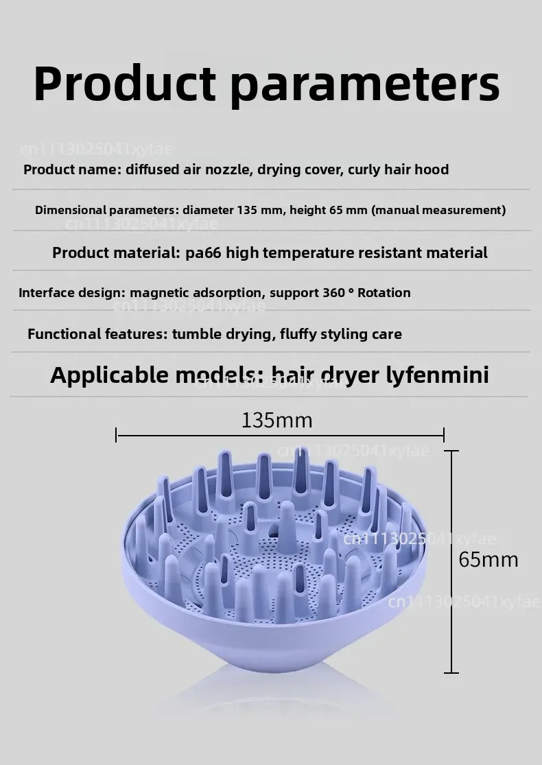 Drying hood and fluffy diffuser attachment suitable for Laifen Mini/MiniLite hair dryers