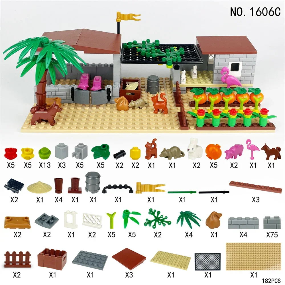 Funny City Creativity Farm Vegetable Garden Animal Fruit Farm Accessories Building Blocks MOC Model DIY Bricks Educational Toys