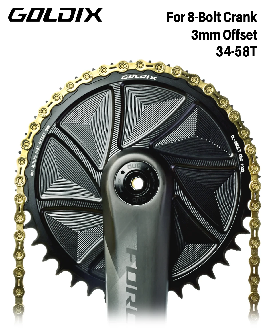 GOLDIX 8-Loch-Direct-Mount-AERO-Fahrradkettenblatt, schmal-breit, CNC-gefrästes Aluminium-Kettenrad für Rennrad- und MTB-Kurbelgarnituren – Detail 2