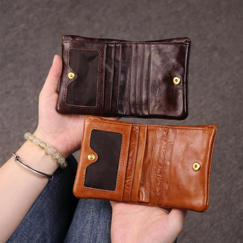 

Мужской винтажный короткий кошелек из натуральной кожи, портативный кошелек-портмоне с несколькими отделениями для карт, классический мужской короткий кошелек из воловьей кожи