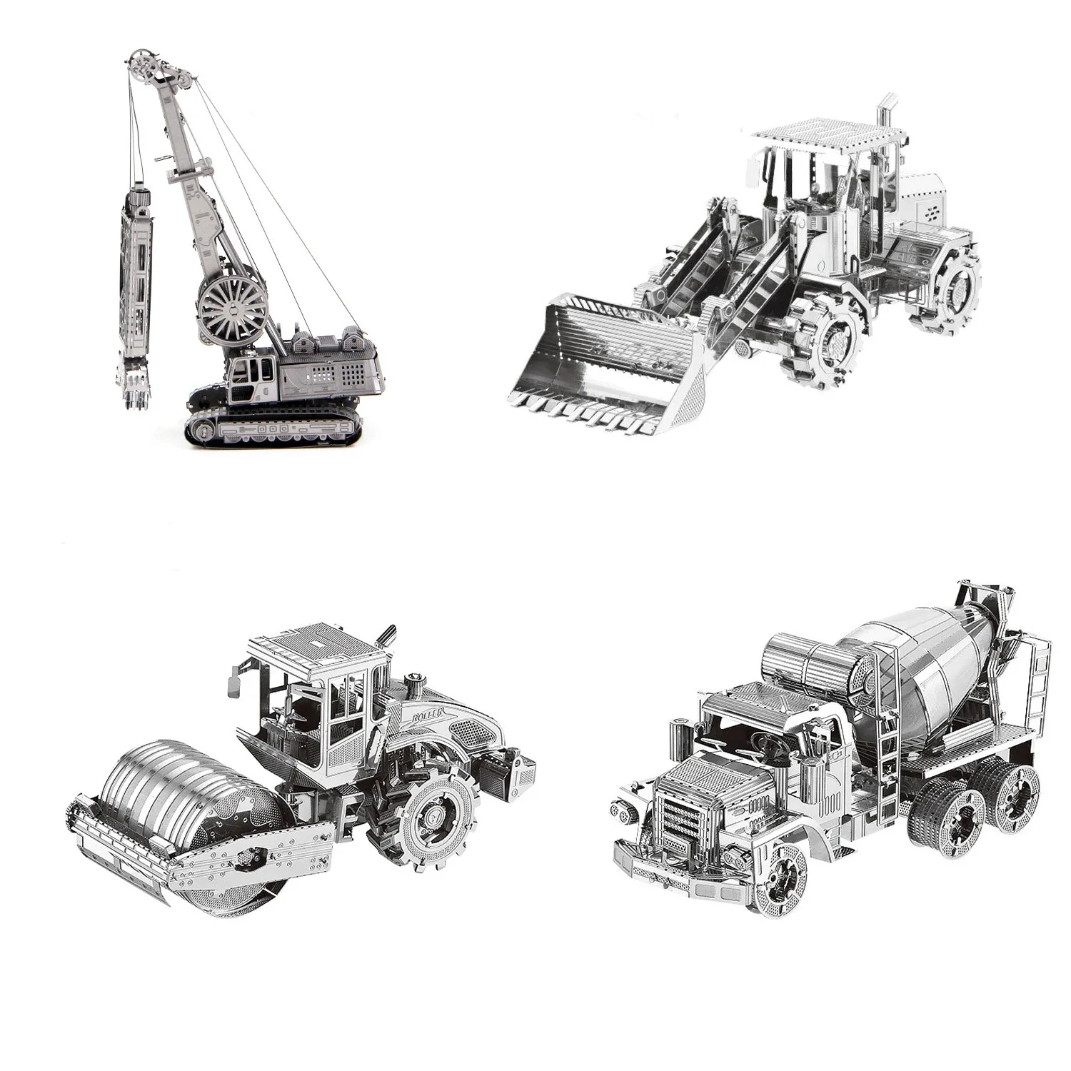 3D Metal Puzzle DIY Assembly Model Engineering Vehicle Bulldozer Mixer Car Roller Dump Truck Educational Toys Adult Gift Toys