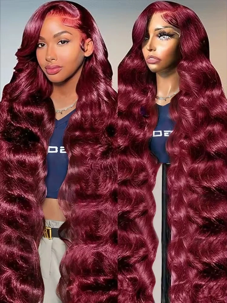 99J بورجوندي الدانتيل الجبهة الباروكات شعر الإنسان 13x4 الجسم موجة HD شفافة الدانتيل الباروكات الأمامية شعر الإنسان قبل قطعها الملونة النبيذ الأحمر #1