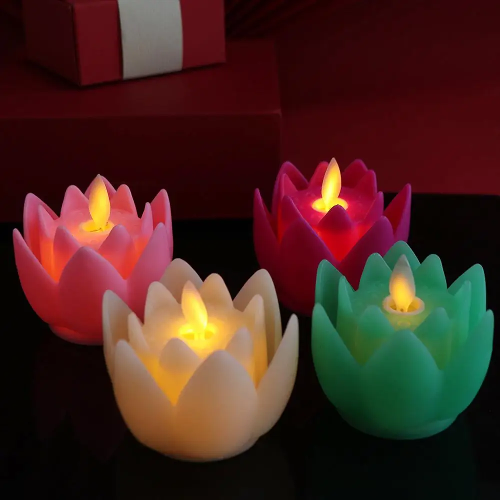 Home Decor Plastic Lotus Lamp Colorful Flickering LED Night Light Exquisite Creative Tea Lights Party Bedroom