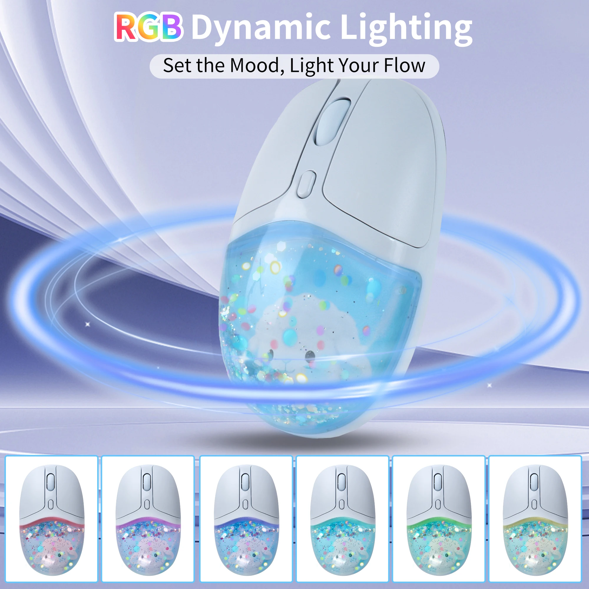 

Wireless Dual-mode Mouse RGB Light Effect Low Noise Button Rechargeable Resolution Adjsustable Office Use Mause 2.4G Bluetooth