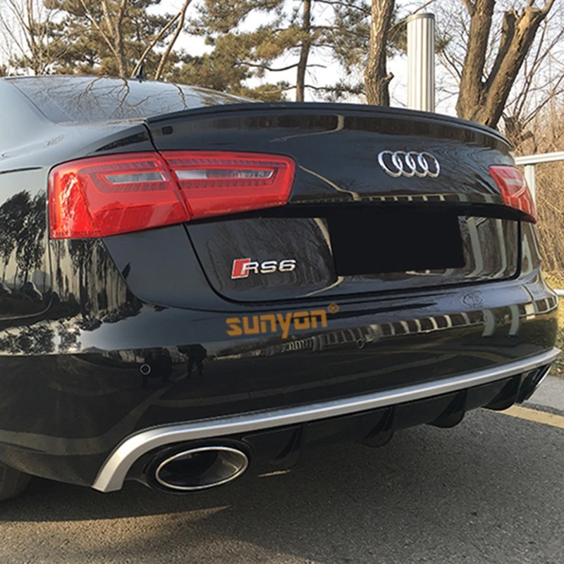 A6 Rear Bumper Lip Diffuser With Exhaust Muffler Pipe for Audi A6 Standard Bumper 2012-2018 RS6 Style