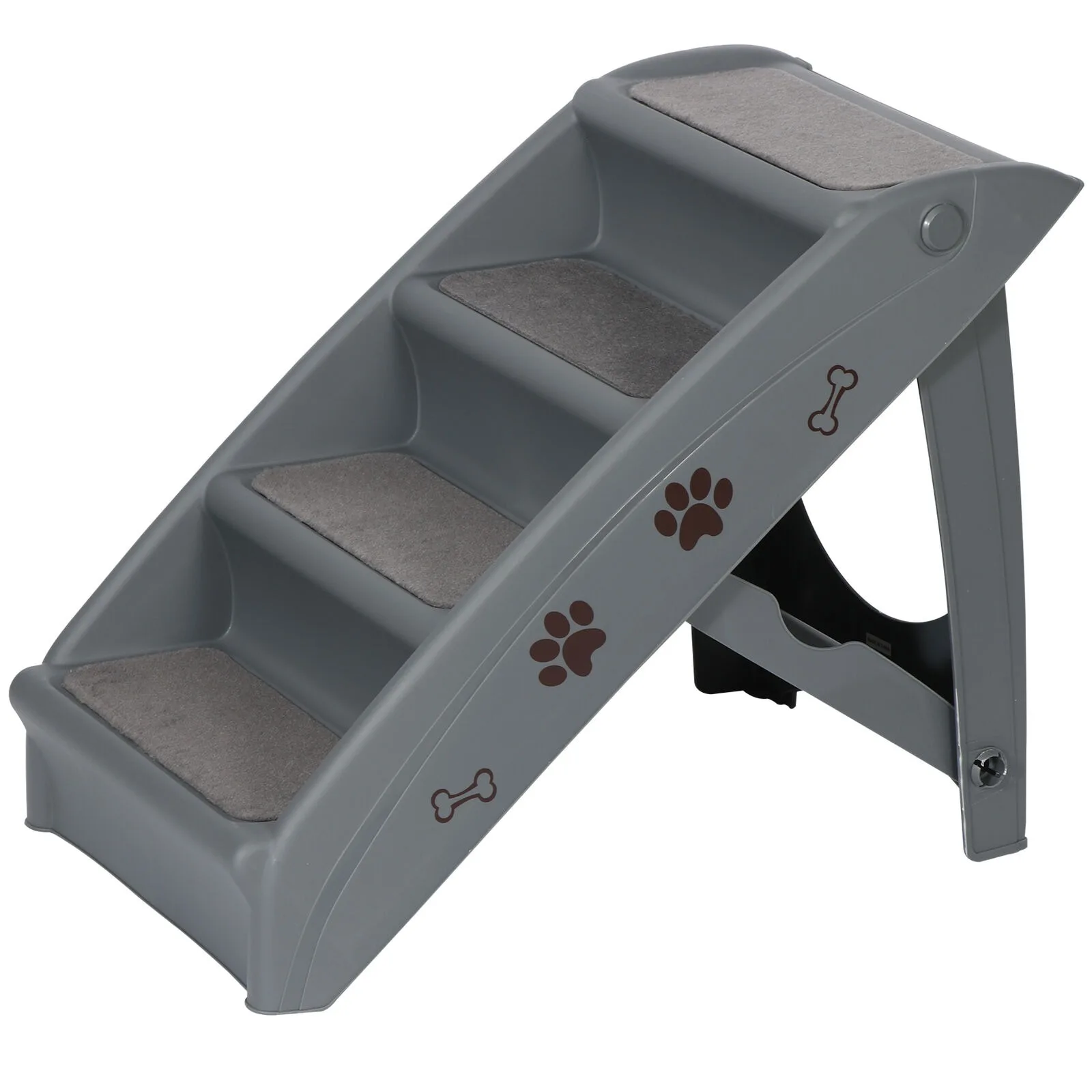 Escaleras plegables para mascotas, 4 escalones antideslizantes para perros con marco de soporte, cama alta gris