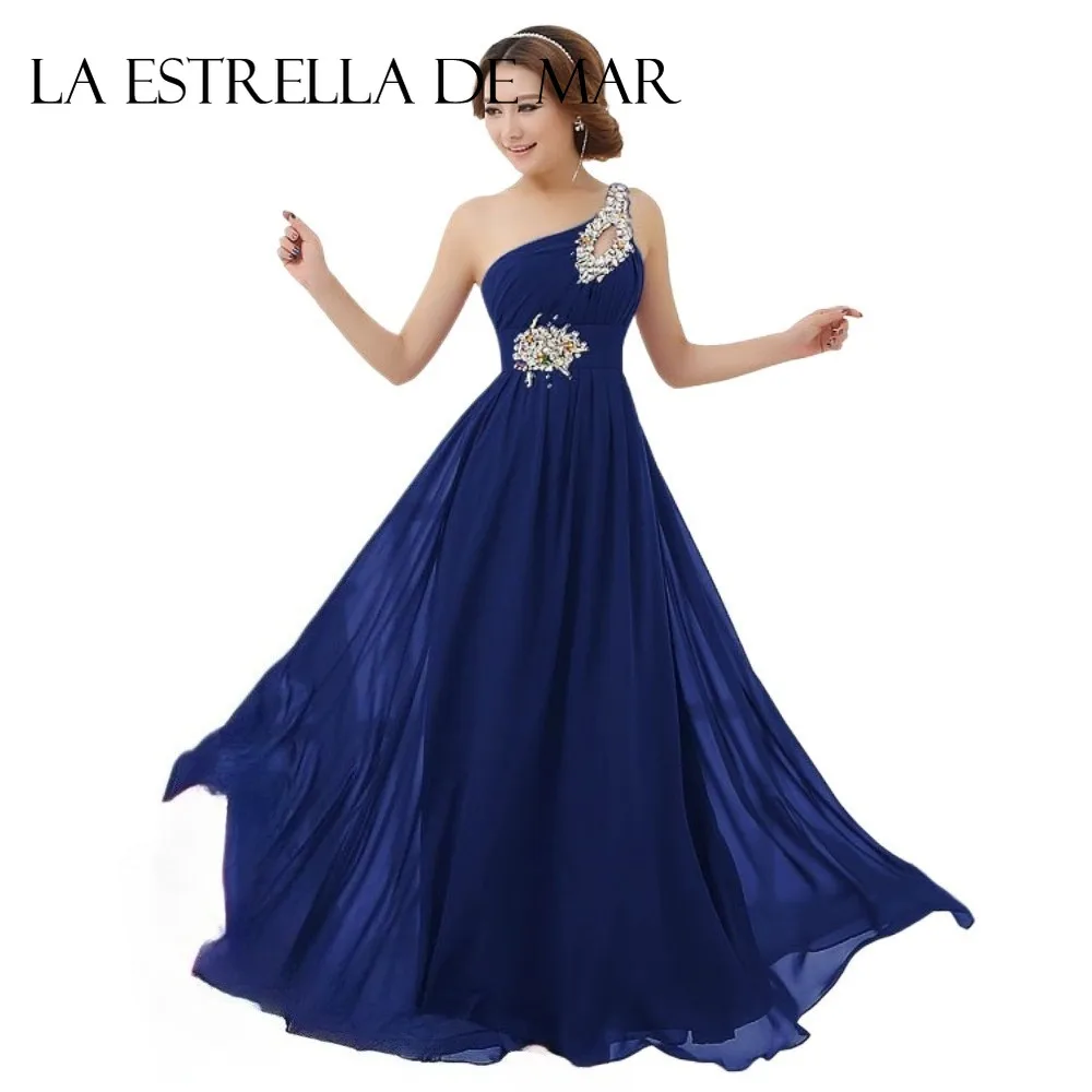 Lilac Vestido Madrinha Casamento Long Chiffon Czech Crystal Wedding Dress One Shoulders A Line Elegant Party Dresses Gala Cheap