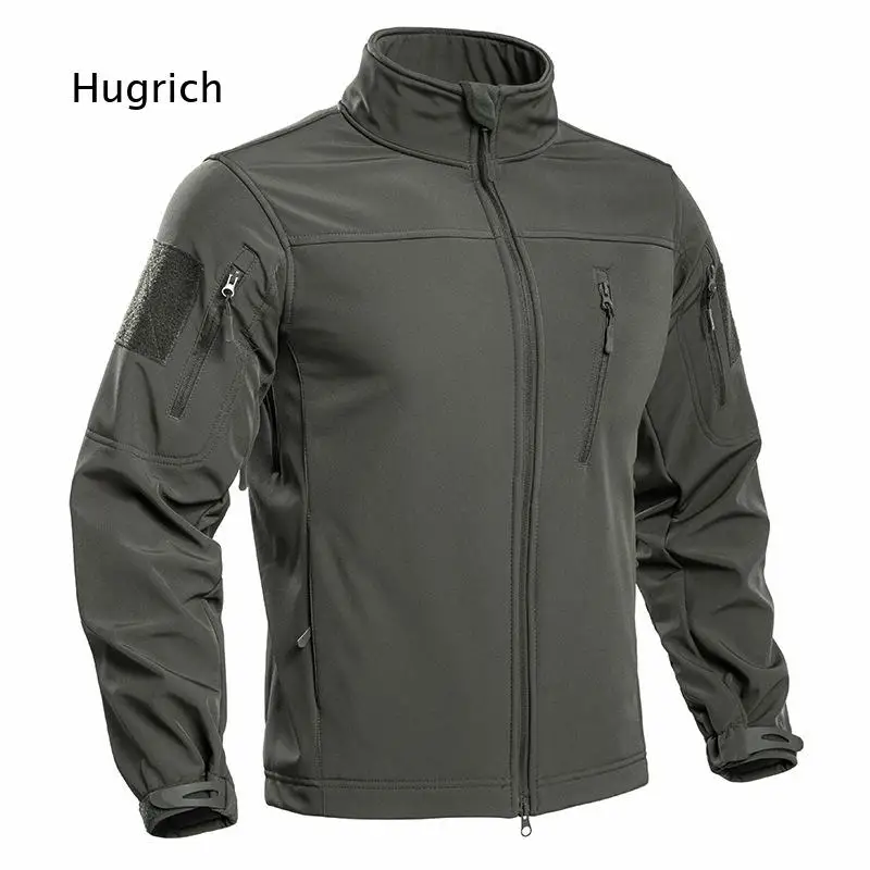 Stand Collar Outdoor Fleece Lined Tactical Jacket Warm Windbreaker Coat For Men Suitable For Cycling Mountaineering And Various