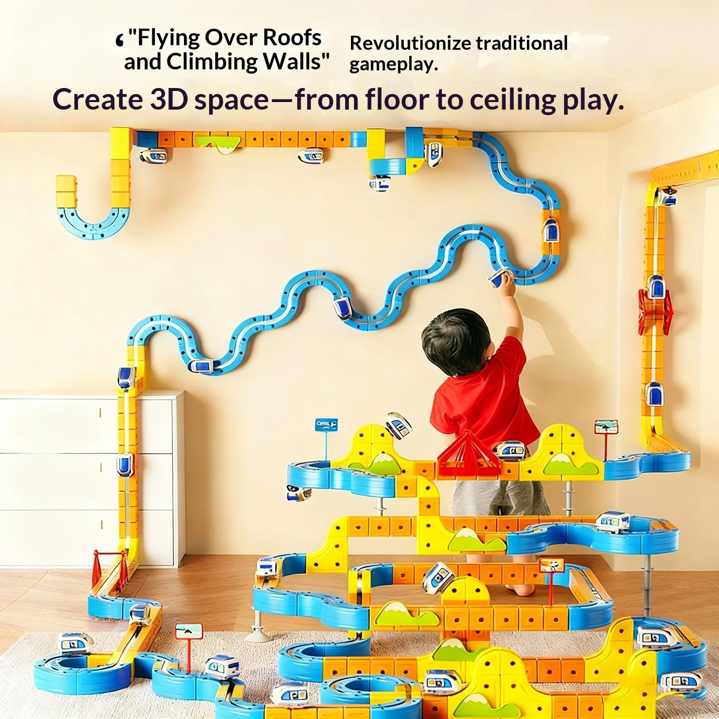 ماجيك تحويل المكعب المغناطيسي المسار اللبنات الكهرومغناطيسية المضادة للجاذبية عالية السرعة السكك الحديدية لعبة مجسمة مركبة #3