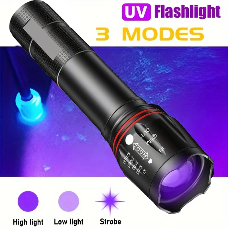 

2 PCS LED UV Flashlights UV Mini Zoomable Light Lamp Money Ore Pet Urine Invisible Ink Marker Stain Scorpion Detector Lantern