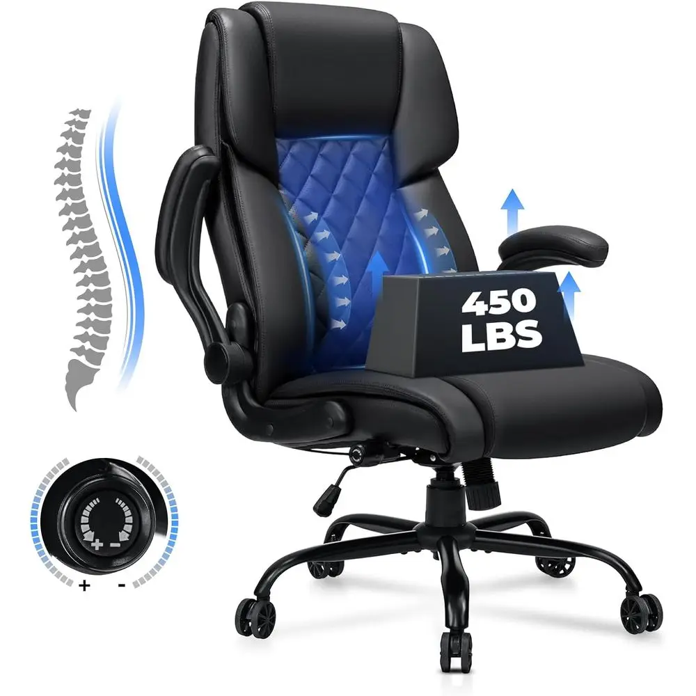 

Ergonomic Heavy Duty 450lbs Capacity High Back Leather Office Chair with Adjustable Lumbar Support and Padded Armrests for Home