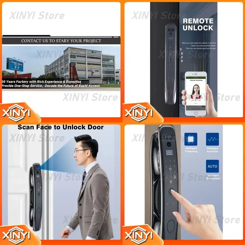 Smart Digital Intelligent Lock for Wood Door for Fingerprint and 3D Face Recognition WiFi Network Compatible