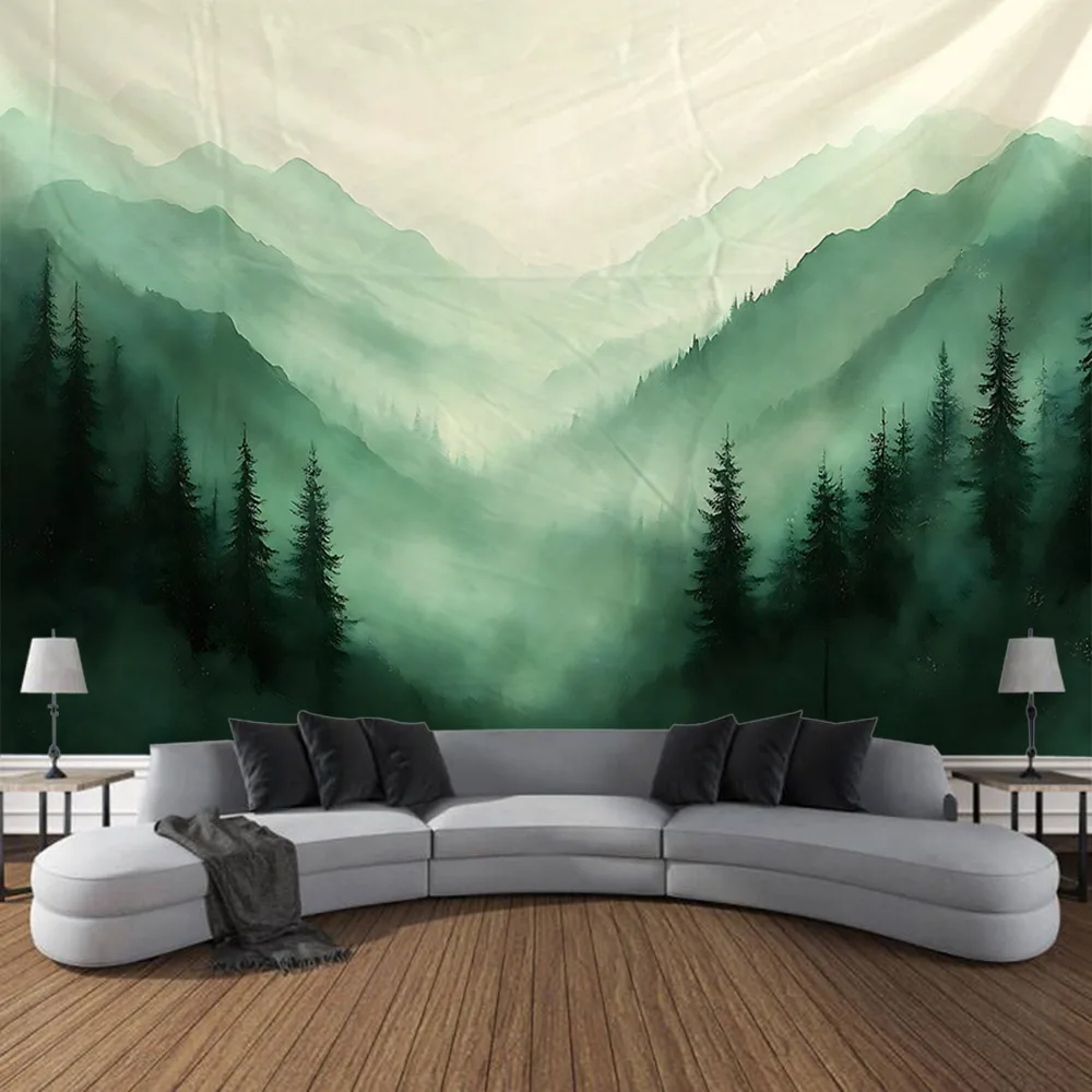 

Mist Forest Tapestry, Landscape Wall Hanging Cloth, Aesthetic Art Decoration, Bedroom, Family Living Room, Dormitory Background