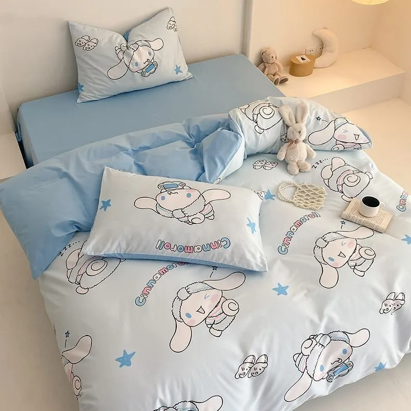 Kuromi Anime Duvet Cover Cartoon Cinnamoroll Bed Three-Piece Set Cute Hello Kitty Bedding Quilt Cover Pillowcase Children Decor