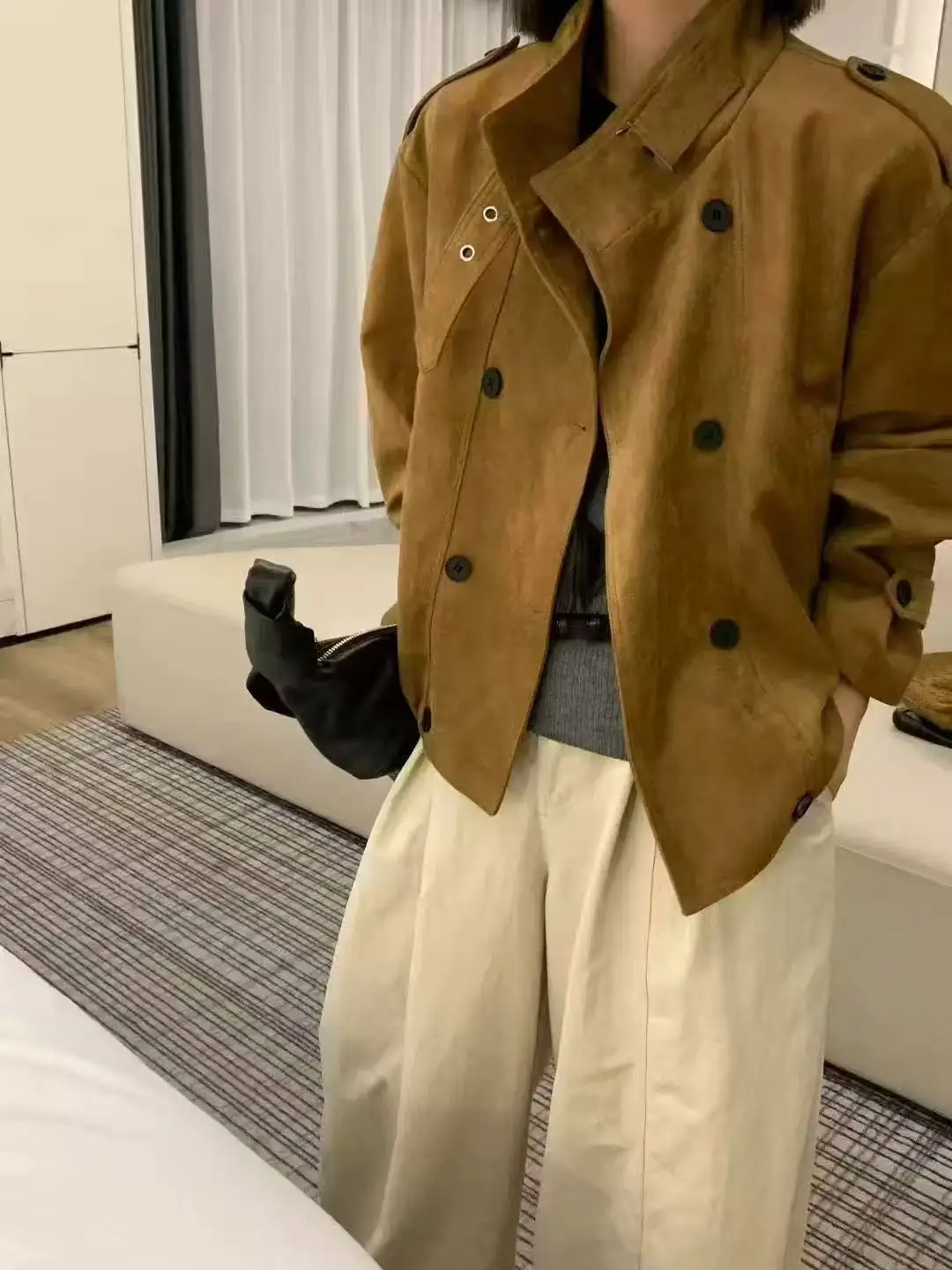 

Тренч-стойка, двубортный женский пиджак, весна-осень 2024, новая модная универсальная куртка, топ