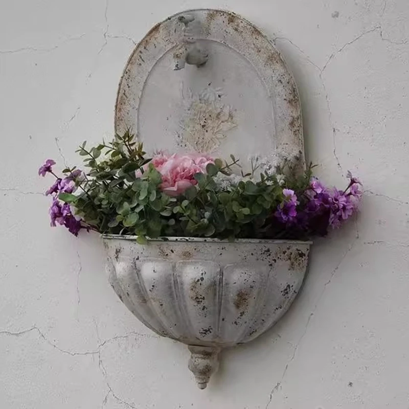 

old cast iron bird flower pot outdoor garden decoration wrought iron wall hanging flower bucket pendant flower device