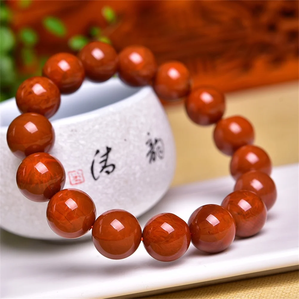 12MM Natural Nanhong Agate Bracelet Gemstone Round Bead Crystal Healing fengshui Gemstone Bracelet Jewelry Gift 1PCS