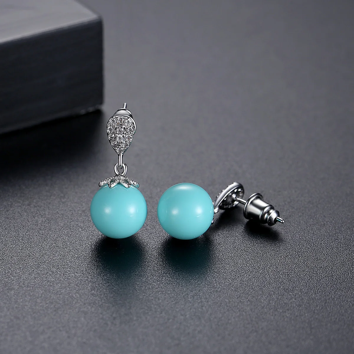 LUOTEEMI Sweet Sky Blue Color Glass Ball Waterdrop Pendant Earrings for Women High Quality Cubic Zirconia Girl Christmas Gifts