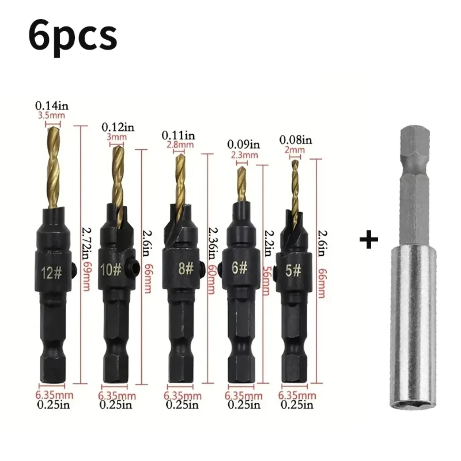 High-Quality Premium 7-Piece Woodworking Countersink Drill Bit Set with Bonus L-Wrench - Ideal Tools for DIY Projects and Woodwo