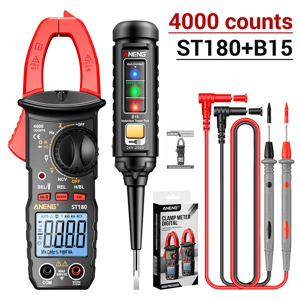 ANENG ST180 + B15 Zangenmessgerät, Tester, Stiftanzug, 4000 Zählungen, Multimeter, 30–1000 V, Spannungsdetektor, Messgerät, Diagnose-Haltepunkt-Finder