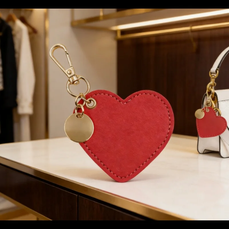 1pc Keychain Fresh PU Leather Heart-Shaped Women's Coin Purse Leather Heart Pendant Keychain Car Accessory