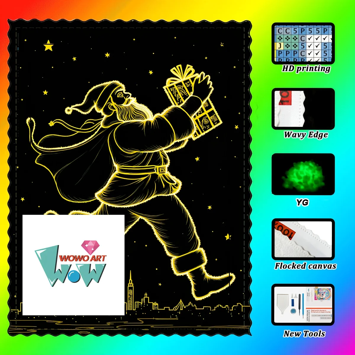 

Wowo Art, светящийся Санта-Клаус, 100% полимерные бусины, высококачественная плюшевая ткань, с использованием полимерных и светящихся бусин. Это...