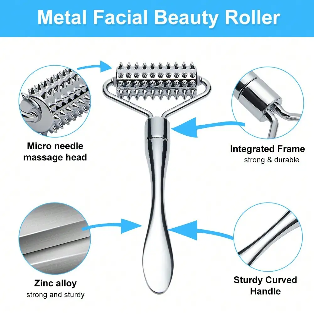 Stainless Steel Facial Massage Roller Deep Tissue Massage Tool for Face, Acupressure Massager Body for Hand, Foot, Neck SPA Care