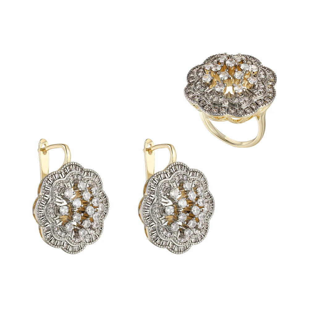 NONE Large Two-Tone Hollow Flower Earrings Gold 3