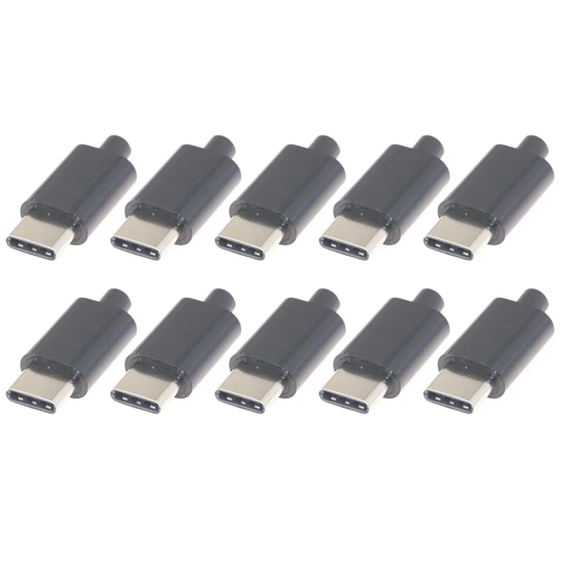 Best 10Pcs Type C Usb3.1 3A Fast Charging USB Connectors Male Jack Tail Plug Electric Terminals Welding DIY Data Cable Black