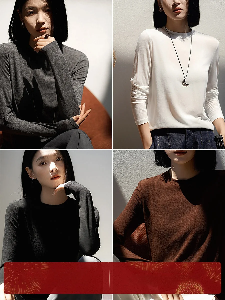 

Soft Touch Cr T-irt Long Sve round Ne Ladies Casual Wear Comfortable Breathable Wool Blend Polyester Lycra Blend