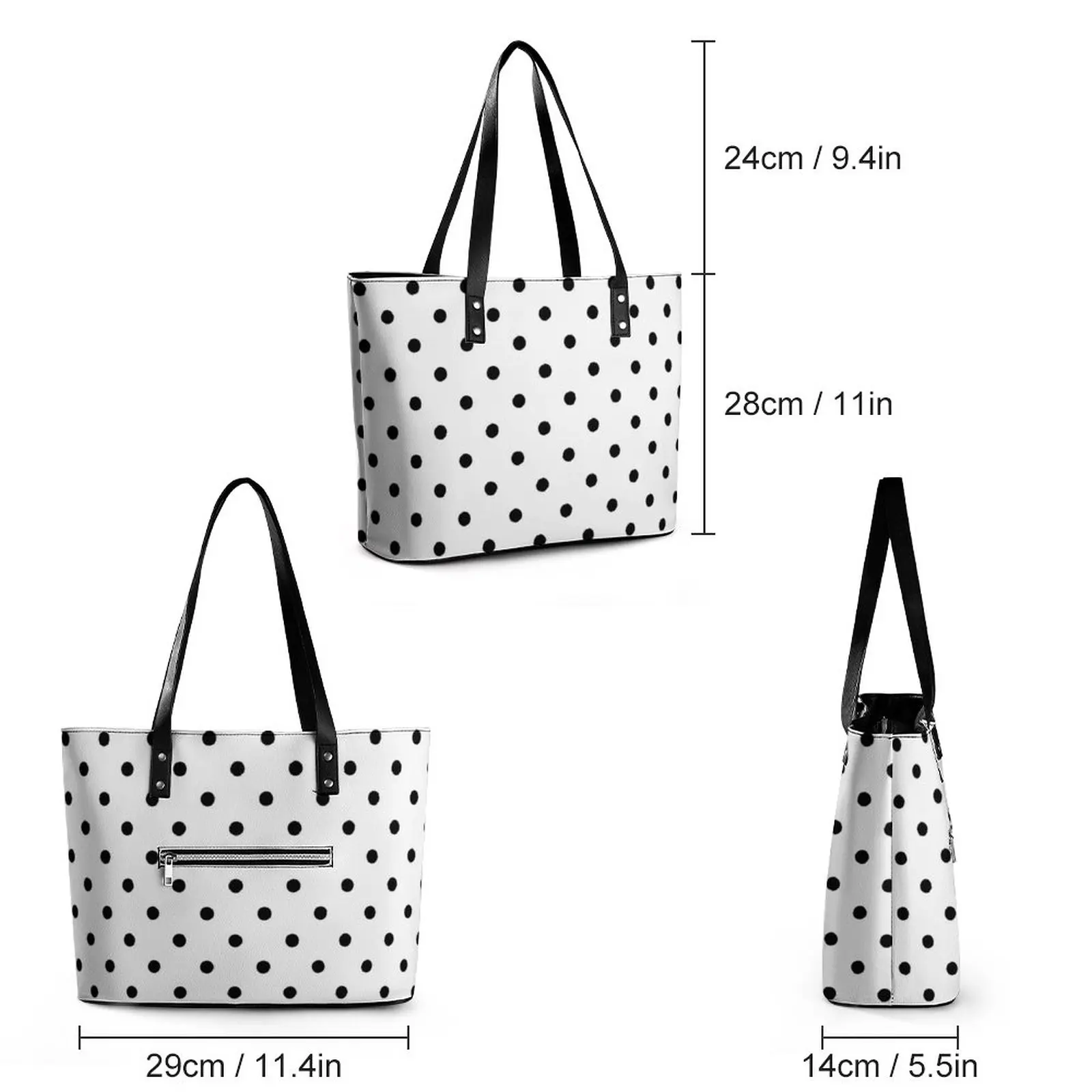 Borse classiche a pois bianco nero Polkadots borsa a tracolla in pelle PU retrò donna ufficio Tote Bag personalizzata borse Shopper Casual