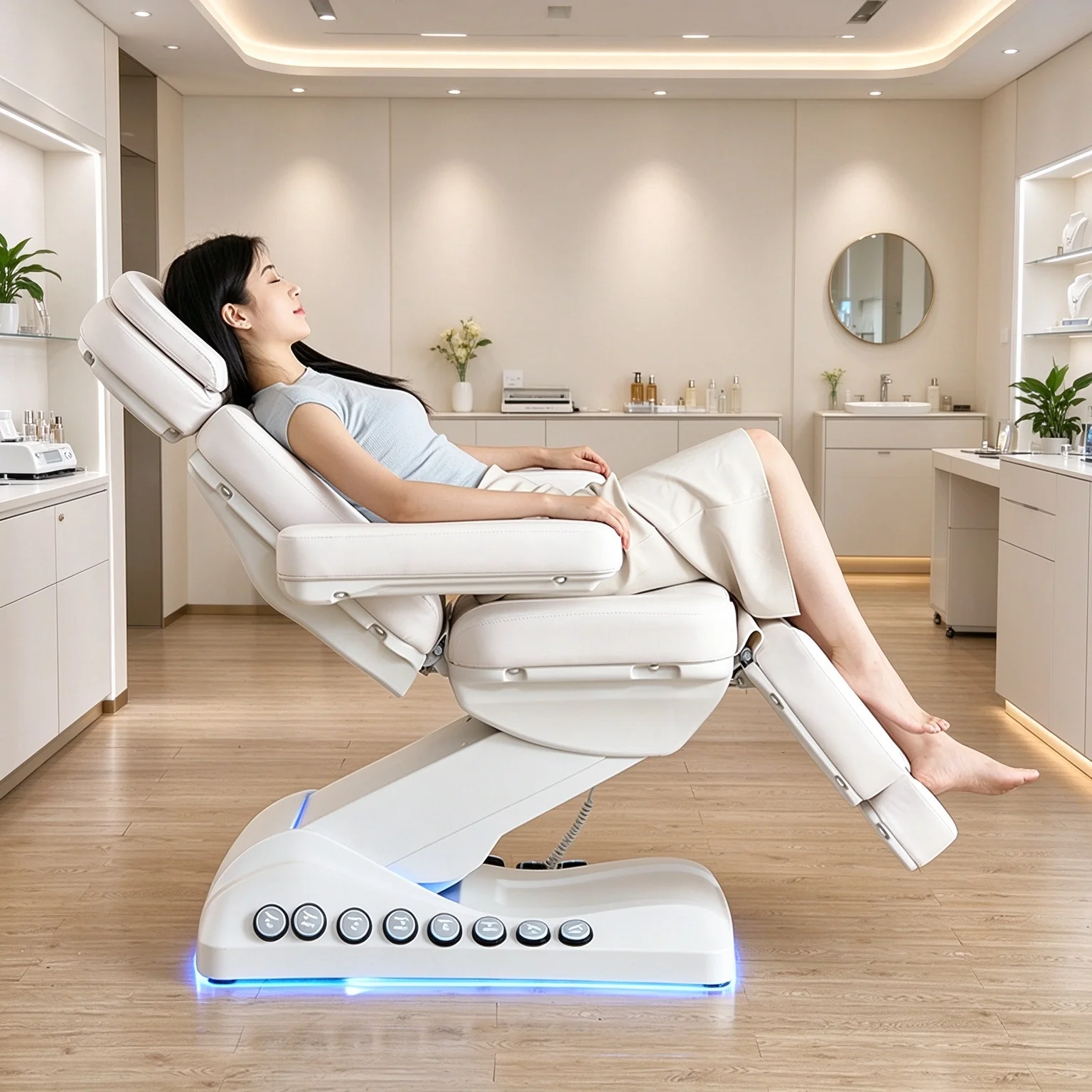 Electric Beauty Bed With Triple‑Motor Adjustment, Height Adjustable Sturdy Comfortable PU Leather Facial Treatment Massage Table