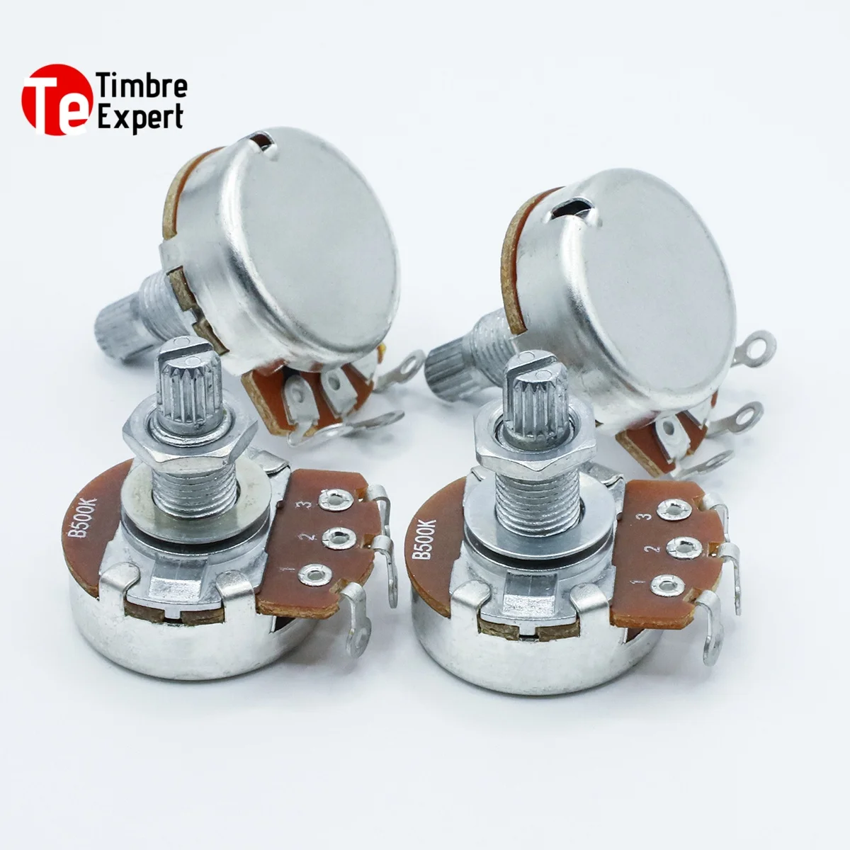 2Pcs Electric Guitar& Bass Aluminum Potentiometer A250K/ B250K/ A500K/ B500K  13/32''  Long Shaft 18mm 18-teeth