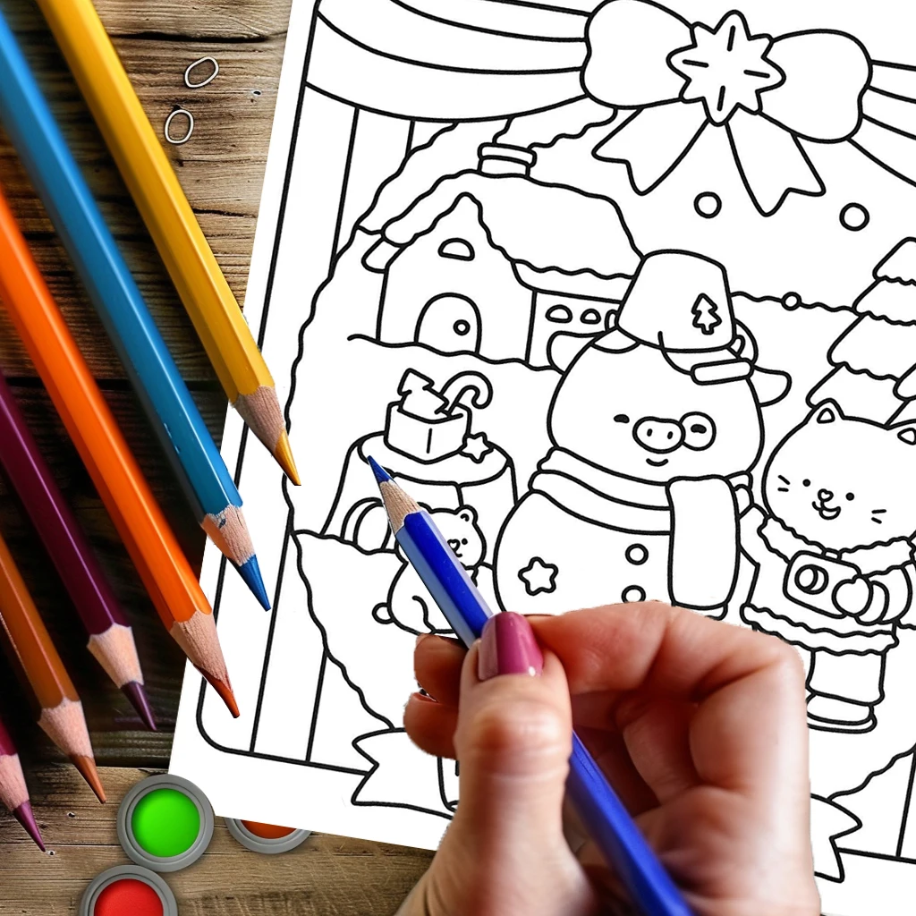 Libro para colorear de estilo navideño borroso de 28 páginas para relajar el estrés |   Libro para colorear con reducción de estrés para relajarse y obsequios